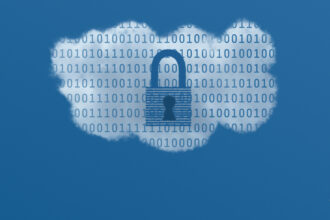 cloud with binary code and padlock