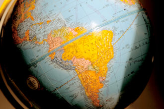 south america on a globe