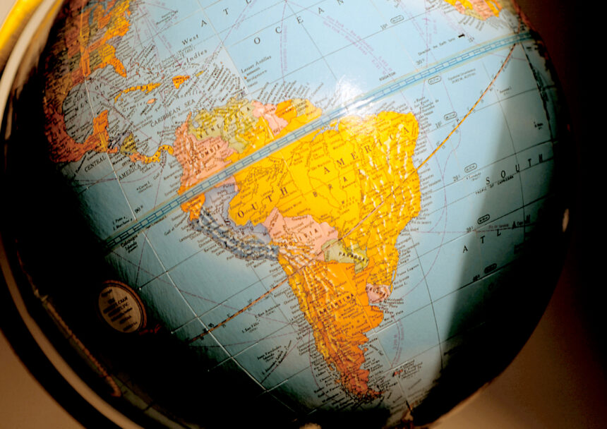 south america on a globe