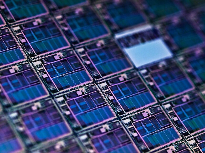 Highly magnified view of silicon wafer