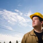 Construction worker and blue sky    147256163