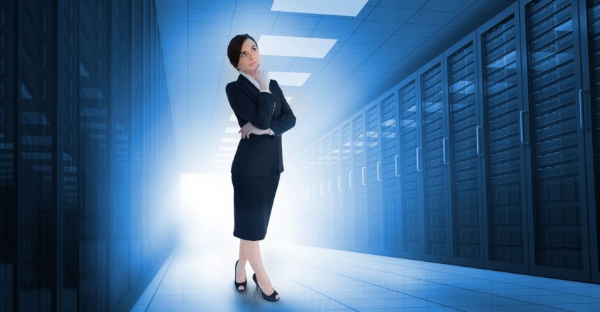 person standing in a data center