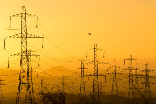 UK electricity network at dawn