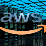 Amazon to 'invest $150bn in data centers' for AI growth. An image of a modern, expansive data center with Amazon Web Services (AWS) branding and the Amazon smile logo, suggesting a focus on high-tech infrastructure and cloud computing capabilities.