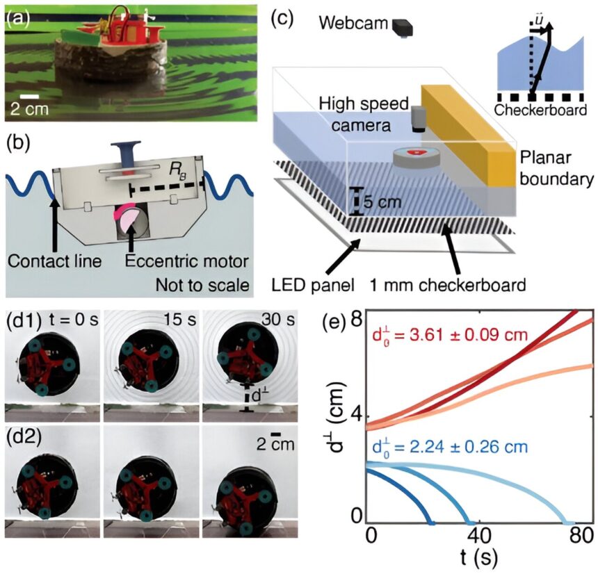 An oscillating robot can propel itself via the reflection of water waves
