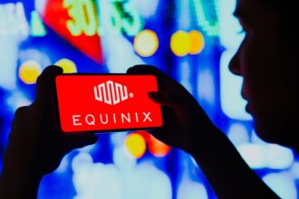 Equinix data center logo on a smart phone