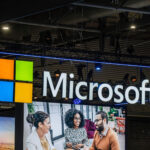 Microsoft logo during the Mobile World Congress 2022