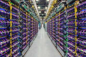 Rows of data center chips