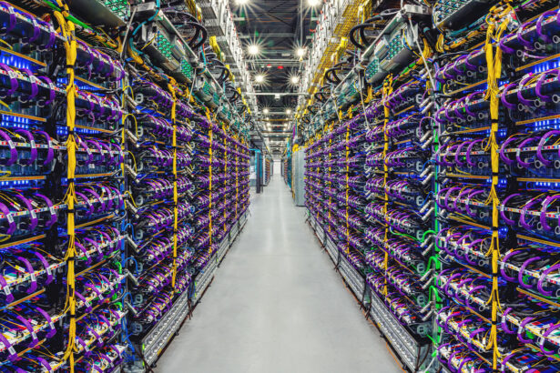 Rows of data center chips