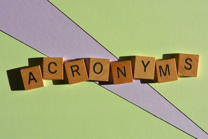 the word acronym spelled out with wooden pieces