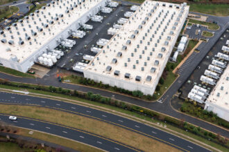 Drone shot of a data center in North America