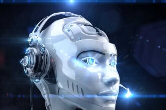 AI head with headset on robocalls