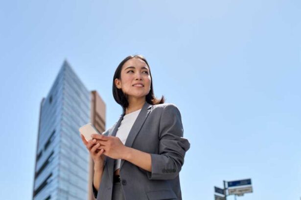 woman business cell phone city executive japan