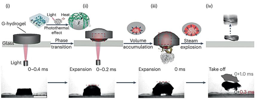 A light-powered hydrogel launcher