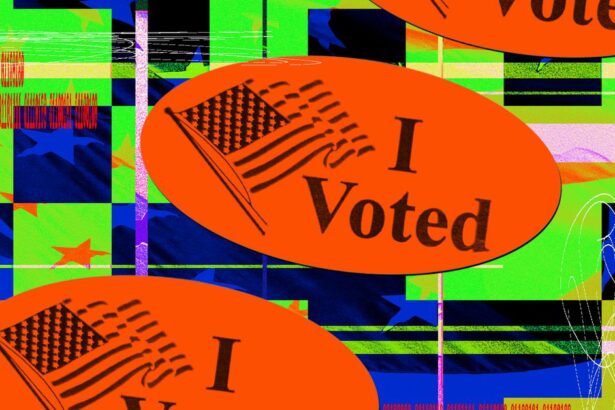 Graphic photo illustration of “I Voted” stickers.