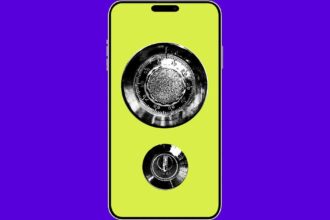 Photo collage of a phone with a combination lock and keyhole over the screen.