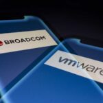 VMware and Broadcom logo on the front of mobile phones