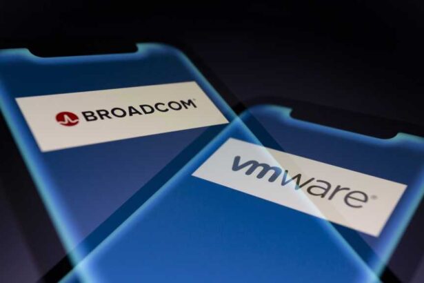 VMware and Broadcom logo on the front of mobile phones