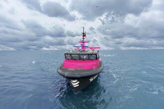 Image of a Beam ship for AI-powered underwater inspections at offshore wind farms.