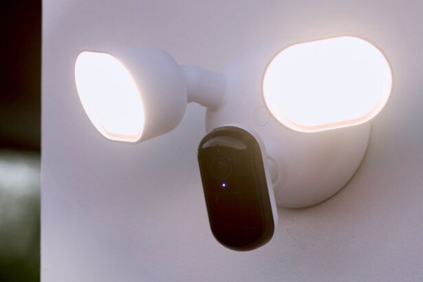 A lifestyle image of the Arlo Wired Floodlight Camera.