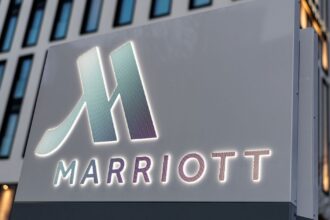 Brand logo on a Marriott hotel