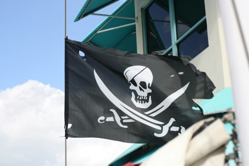 Photo of a skull and crossbones flag as Meta is accused in a court case of using pirated copyrighted data for the development of AI models like Llama.