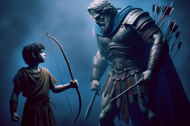 Illustration of David vs Goliath, illustrating the compact Phi-4 AI language model released on Hugging Face from Microsoft taking on large alternatives.