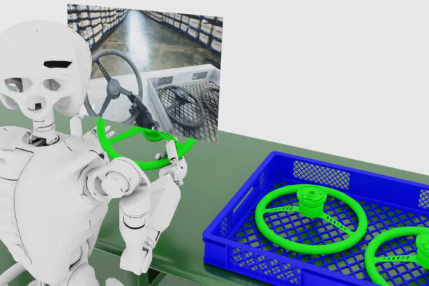 Illustration of a robot as NVIDIA makes a range of artificial intelligence announcements at CES 2025 advancing physical AI such as robotics and autonomous vehicles, in addition to RTX 50 series hardware and a range of advancements to platforms like Cosmos, models such as Llama Nemotron, blueprints for developers, a compact supercomputer called Project DIGITS, and more.