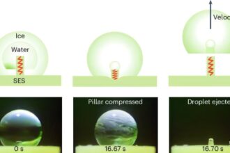 Nature-inspired design uses elastic pillars to eject freezing droplets, preventing ice buildup