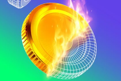 Illustration of a digital coin on fire.