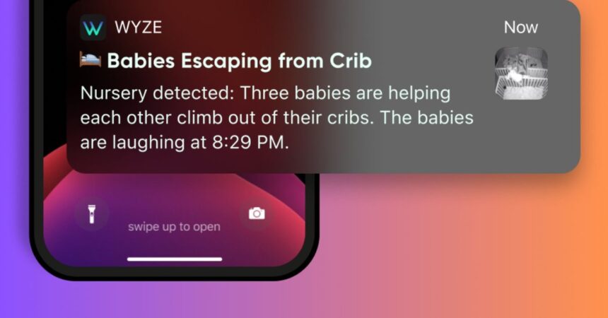 Wyze Descriptive Alerts, describing three babies trying to escape their cribs.