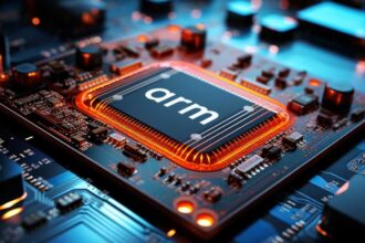 Illustration of Arm chip in motherboard for laptops and desktop PCs