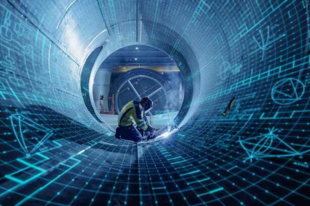 Abstract view of someone working inside of a data pipeline.