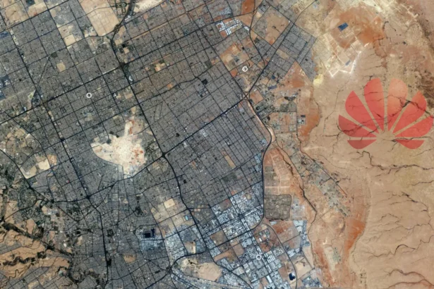 Satellite image of Riyadh, illustrating article on Quant and Huawei's partnership.