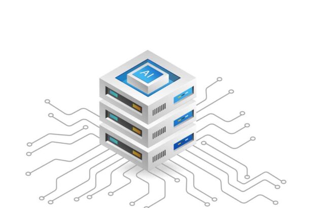 Flat isometric 3d illustration octopus network artificial intelligence cloud server data concept