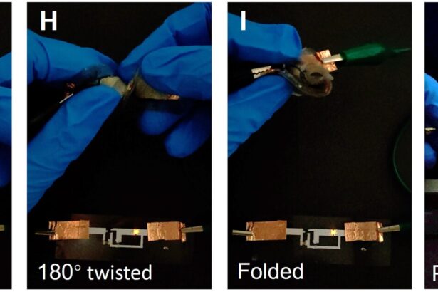 Self-healing lithium battery stretches, survives punctures and cuts
