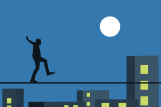 Person walking a tightrope as OpenAI CEO Sam Altman attempts to balance its nonprofit mission amid broader restructuring to attract the colossal funding needed for AGI development.