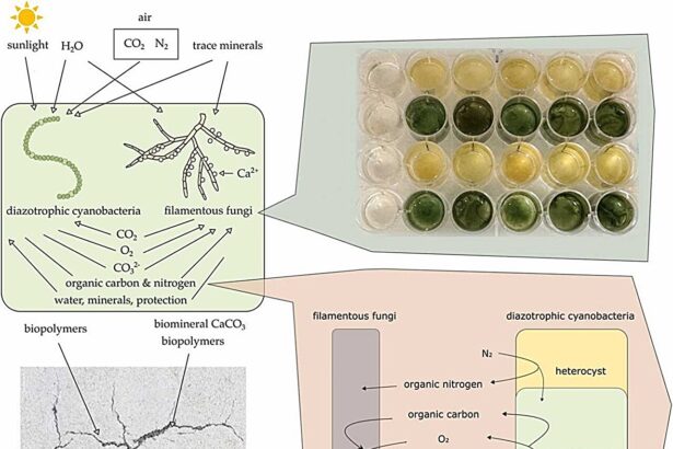 Synthetic lichen system shows potential for self-healing concrete