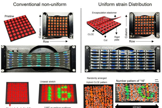 Kirigami-inspired design enables uniform 200% stretch in multi-pixel display arrays
