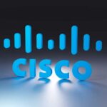 Cisco logo and font on dark background. 3D render.