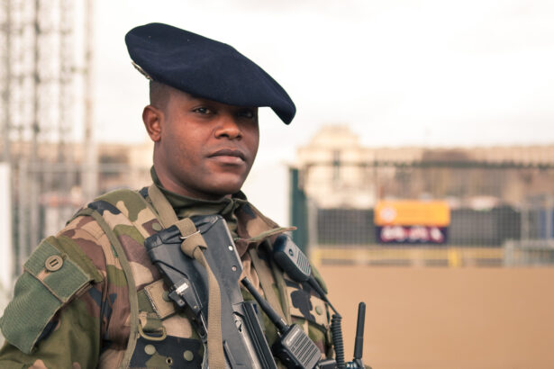 Illustration featuring French soldier for article on cybersecurity in France.