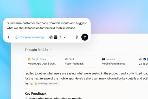 Screenshot of OpenAI ChatGPT for a business task as the firm is surfacing company knowledge by connecting ChatGPT to enterprise data, turning it from a general assistant into a custom analyst.
