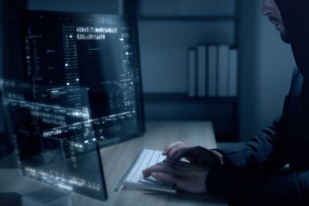Futuristic cyber hacker operating under the guise of Anonymous, employs advanced algorithms to infiltrate cybersecurity systems and exploit vulnerabilities in password security. Concept : Cyber Hacker