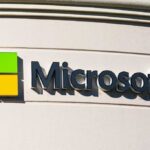 Microsoft sign and logo on the facade of corporation campus in Silicon Valley. The company headquartered in Redmond, Washington - Mountain View, California, USA - 2019