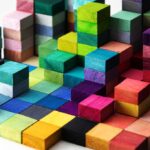 A colorful stack of cubes; objects, containers, storage