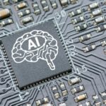 Artificial intelligence AI chip on a circuit board illustration