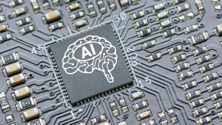 Artificial intelligence AI chip on a circuit board illustration