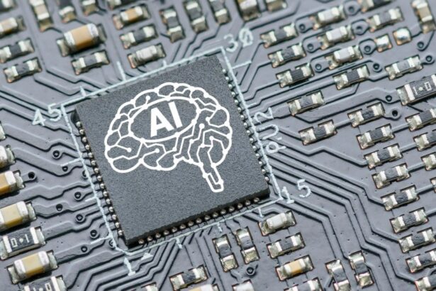 Artificial intelligence AI chip on a circuit board illustration