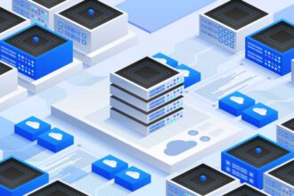 Data center infrastructure with interconnected servers, cloud computing, and virtual networks. Vector isometric illustration for advanced IT systems, big data, and cloud storage.