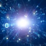 Digital transformation concept. Binary code. Programming. Quantum computer.